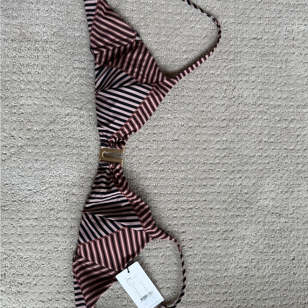 Stylish Striped Bikini Top in Black and Pink